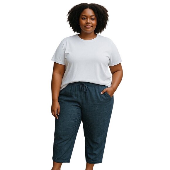 J.Jill Pure Jill Linen Blend Cropped Drawstring Pants Blue Size XL Coastal Boho - Picture 1 of 13